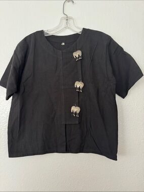 Black 100% Cotton real silver elephant bell buttons Thailand Top